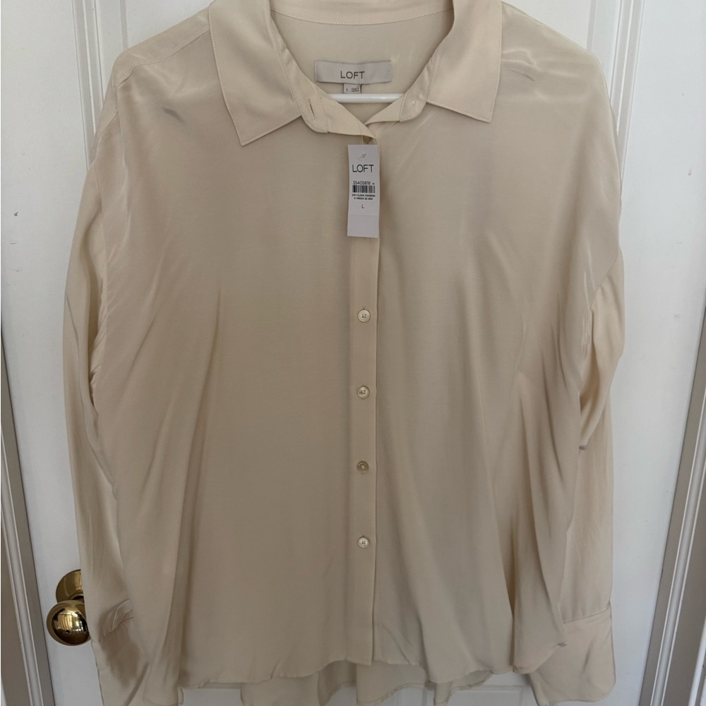 LOFT Cream Button-Up Blouse